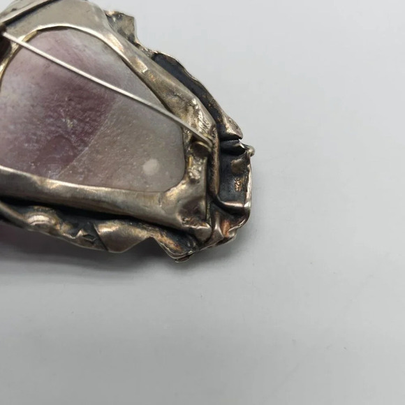 Vintage Artisan Abstract Brutalist Sterling Silver Purple Roman Glass Brooch Pin - Picture 5 of 7